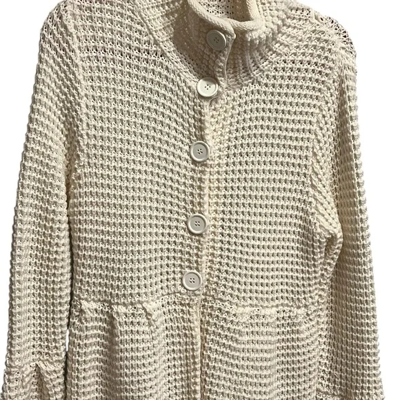 Cream white Button-Up Women's knit crochet Sweater - Picture 4 of 14